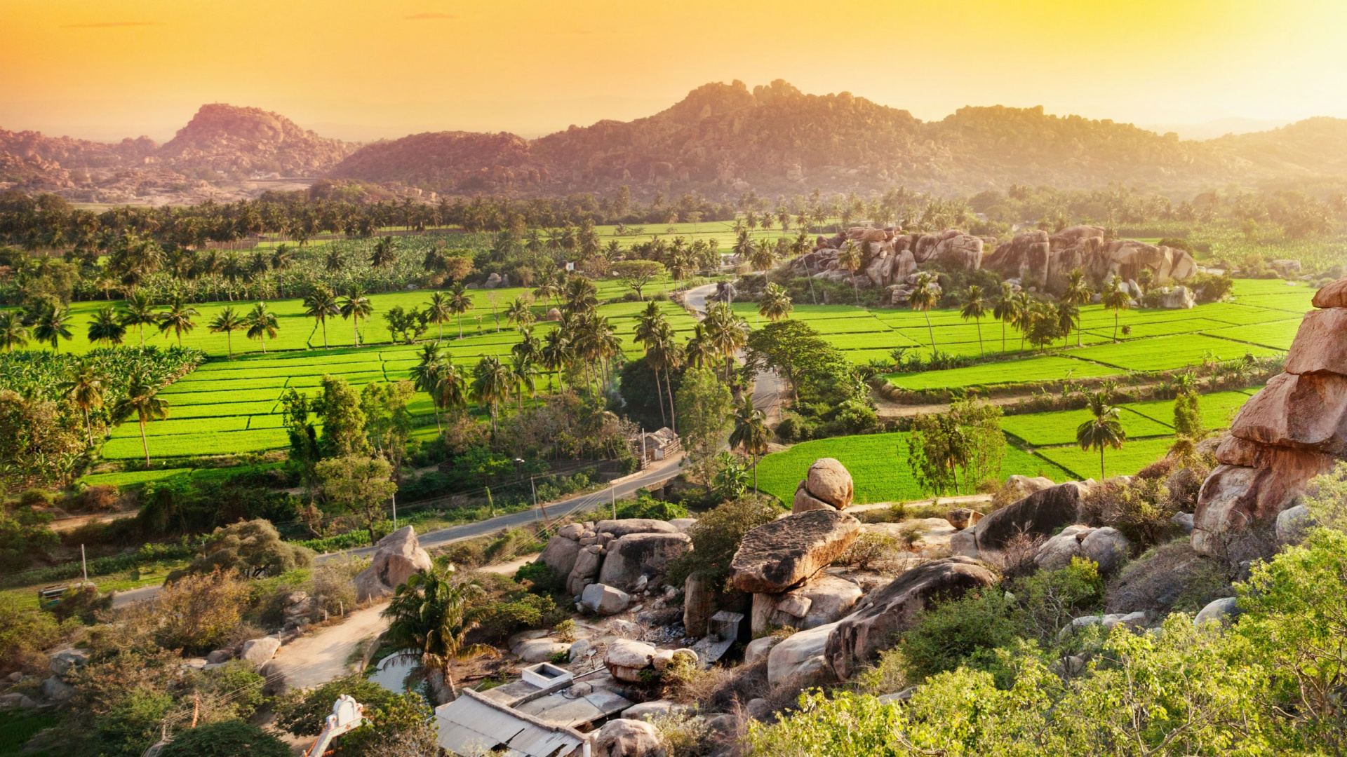 Обои горная станция, сельский район, гора, сенокосное угодье, горный рельеф в разрешении 1920x1080