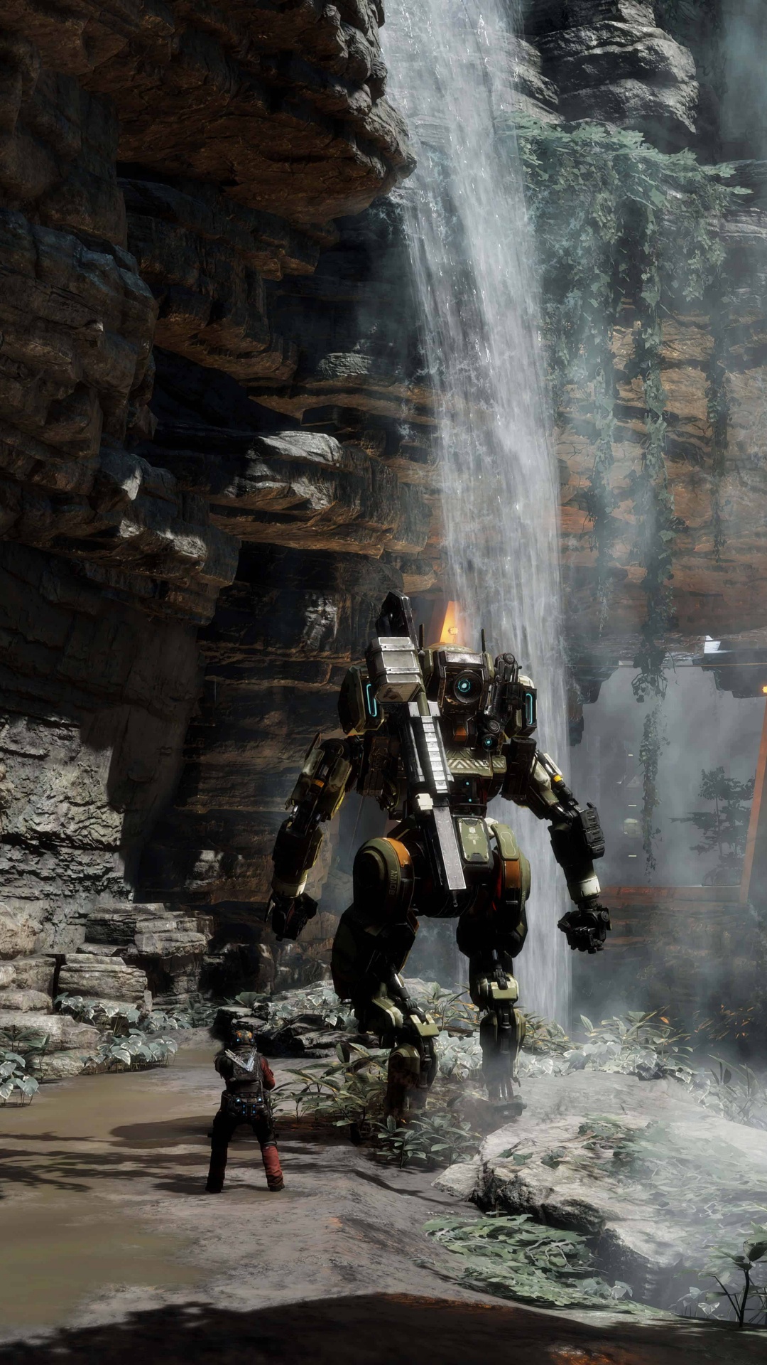 Обои titanfall 2, вода, водопад, водоток, формирование в разрешении 1080x1920