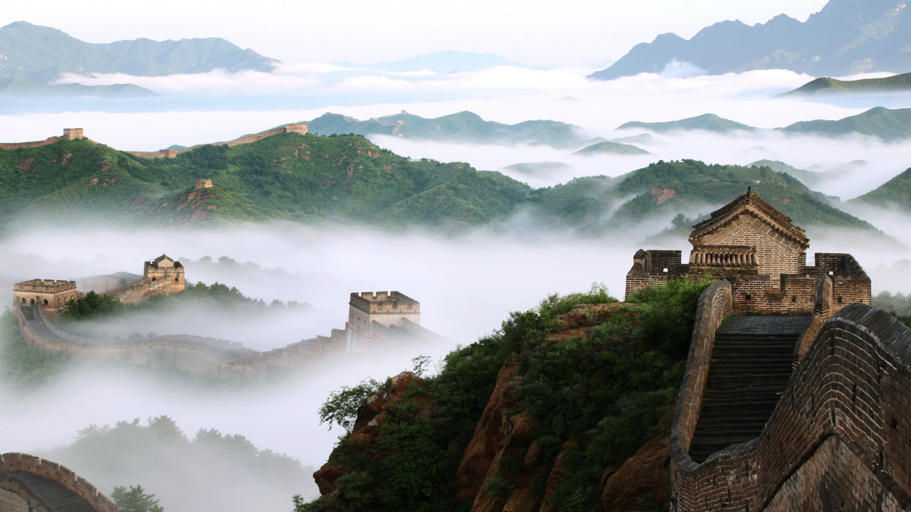 Обои великая Китайская стена, гора, нагорье, горная станция, достопримечательность в разрешении 1280x720