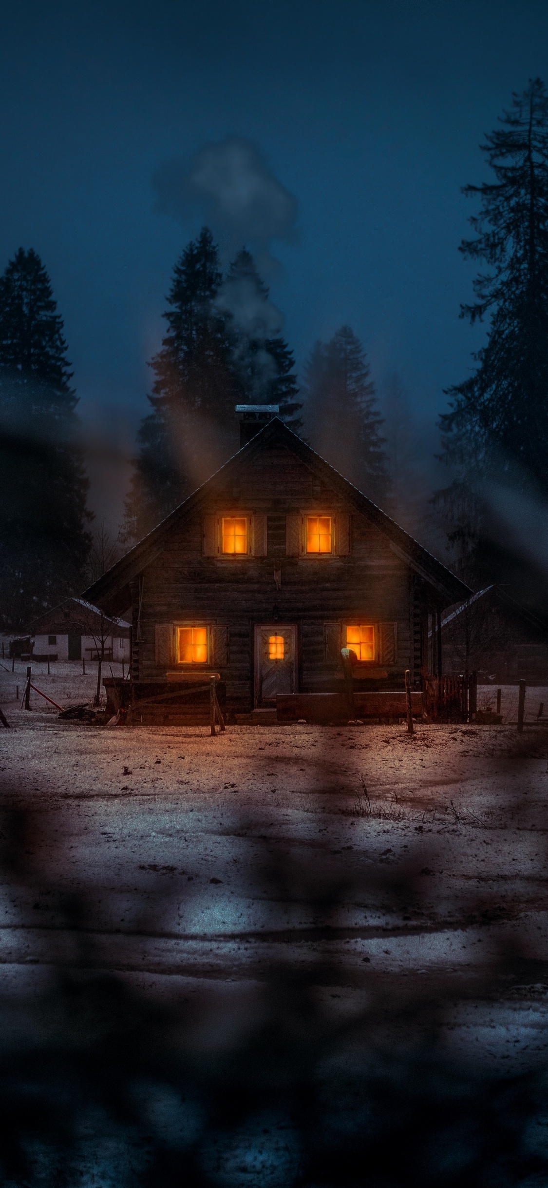 Обои атмосфера, снег, дерево, Хаус, пейзаж в разрешении 1125x2436