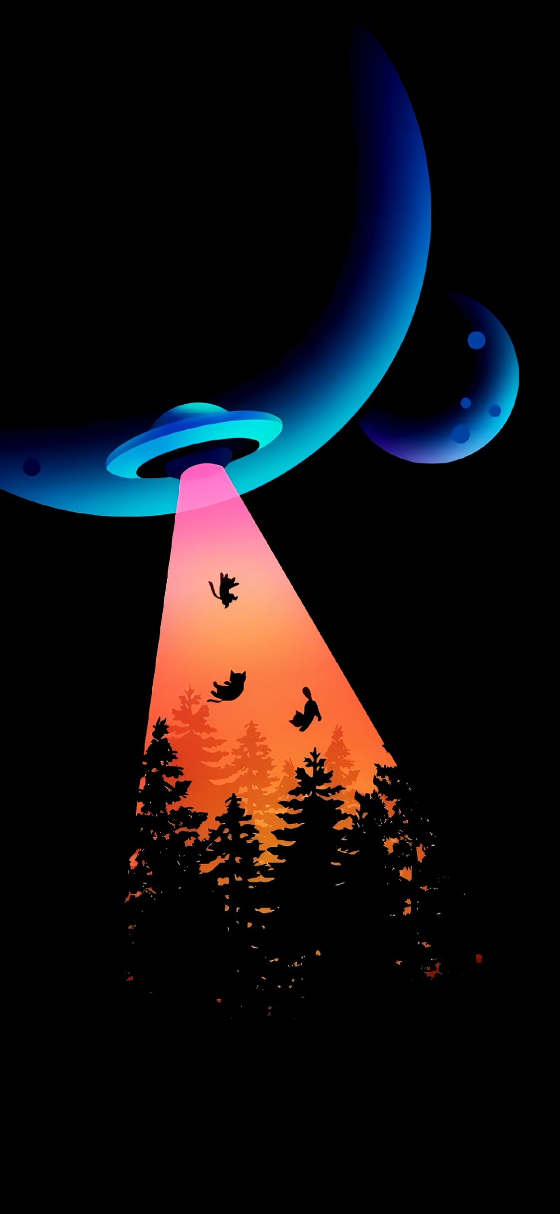 Обои свет, атмосфера, дерево, арт, астрономический объект в разрешении 1125x2436