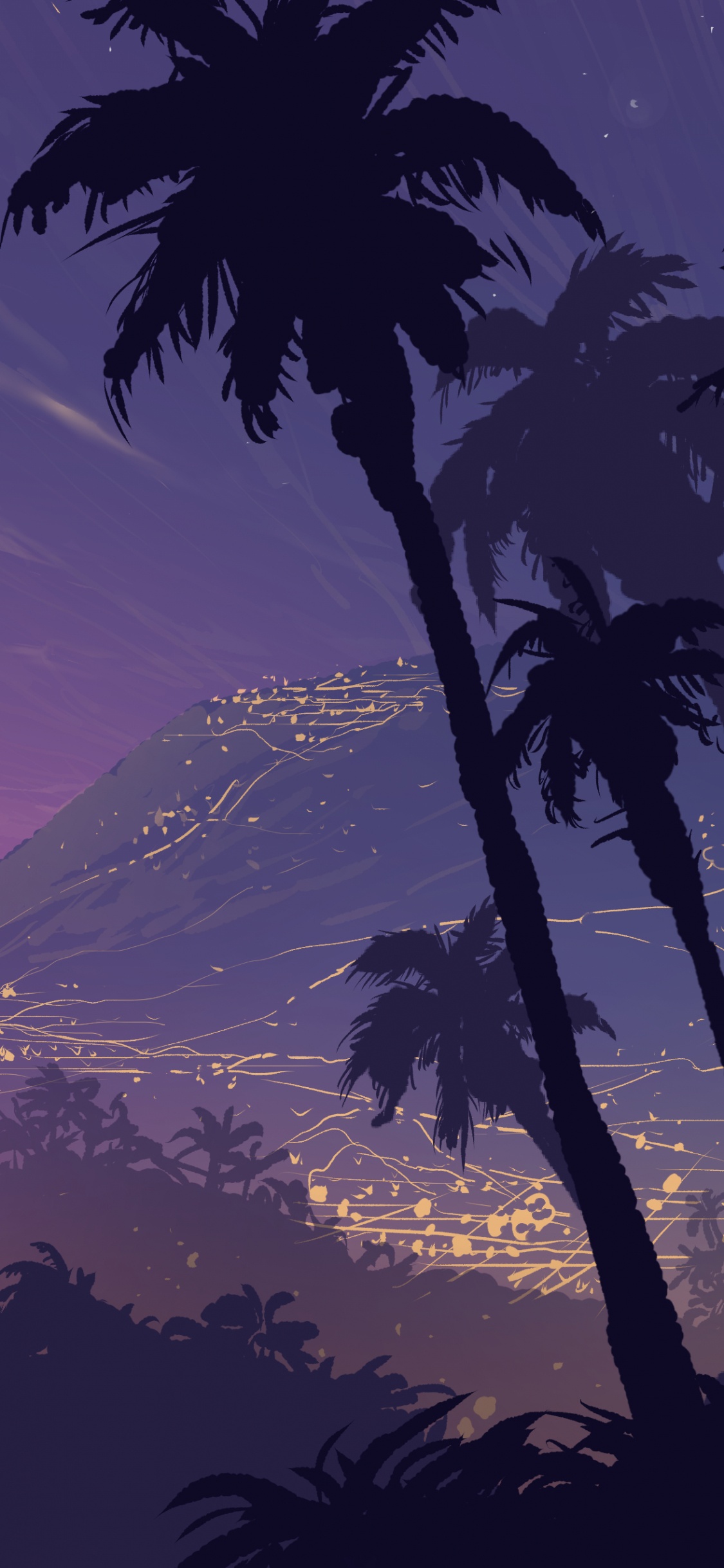 Обои природа, дерево, Пальма, пурпур, утро в разрешении 1125x2436