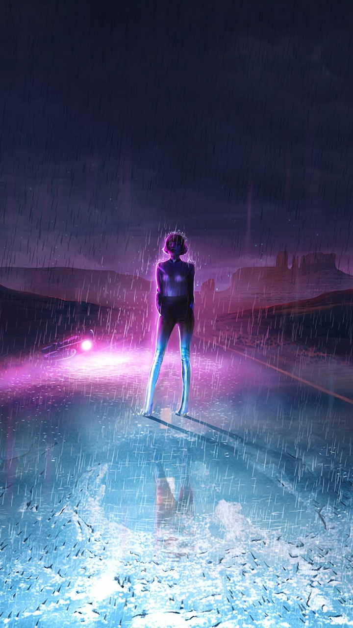 Обои иллюстрация, пурпур, синий, вода, свет в разрешении 720x1280