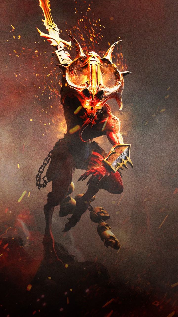 Обои Вархаммер Гибельный Хаос, Вархаммер Фэнтези, Hack и Слэш, темнота, демон в разрешении 720x1280