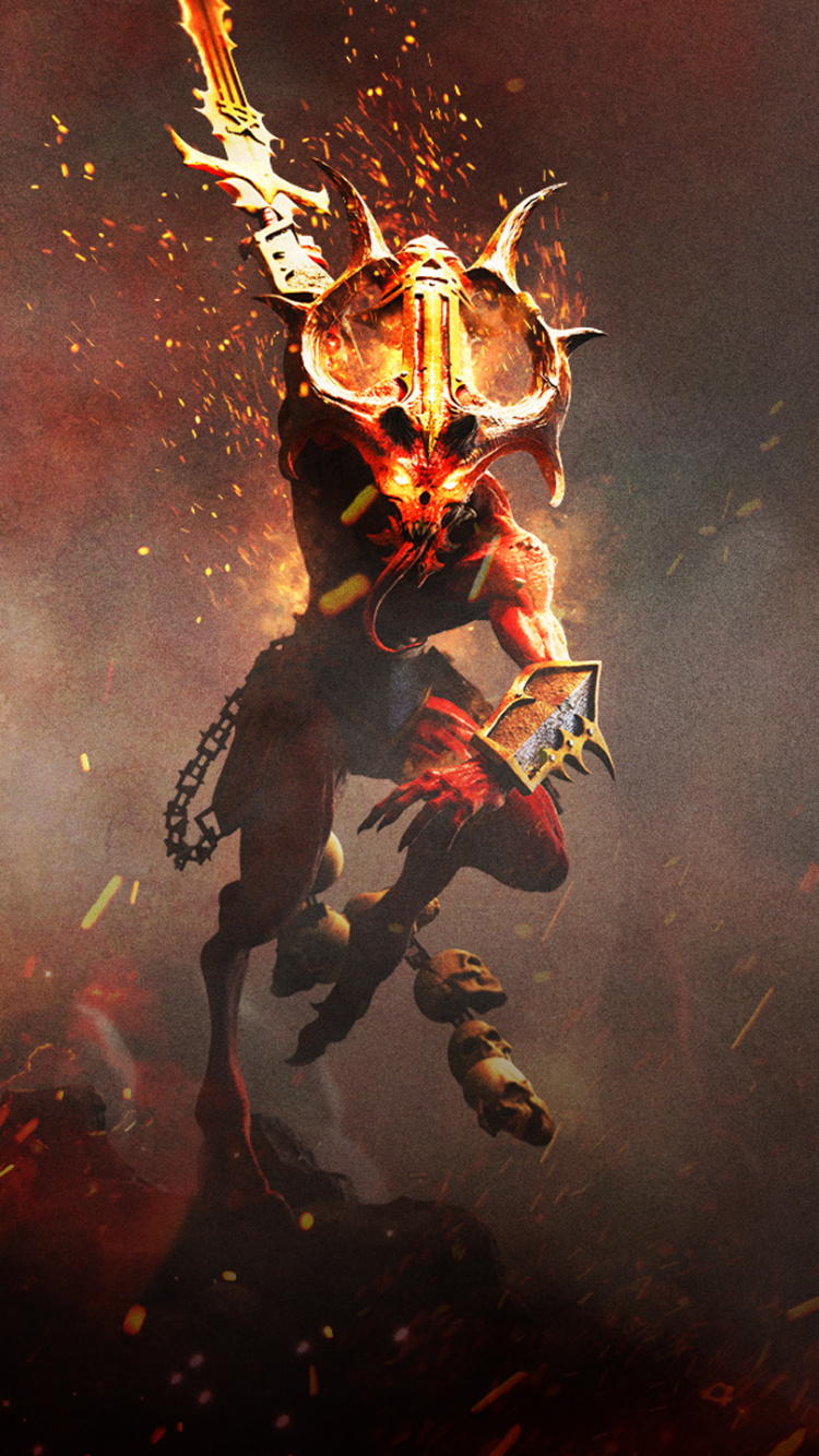 Обои Вархаммер Гибельный Хаос, Вархаммер Фэнтези, Hack и Слэш, темнота, демон в разрешении 750x1334