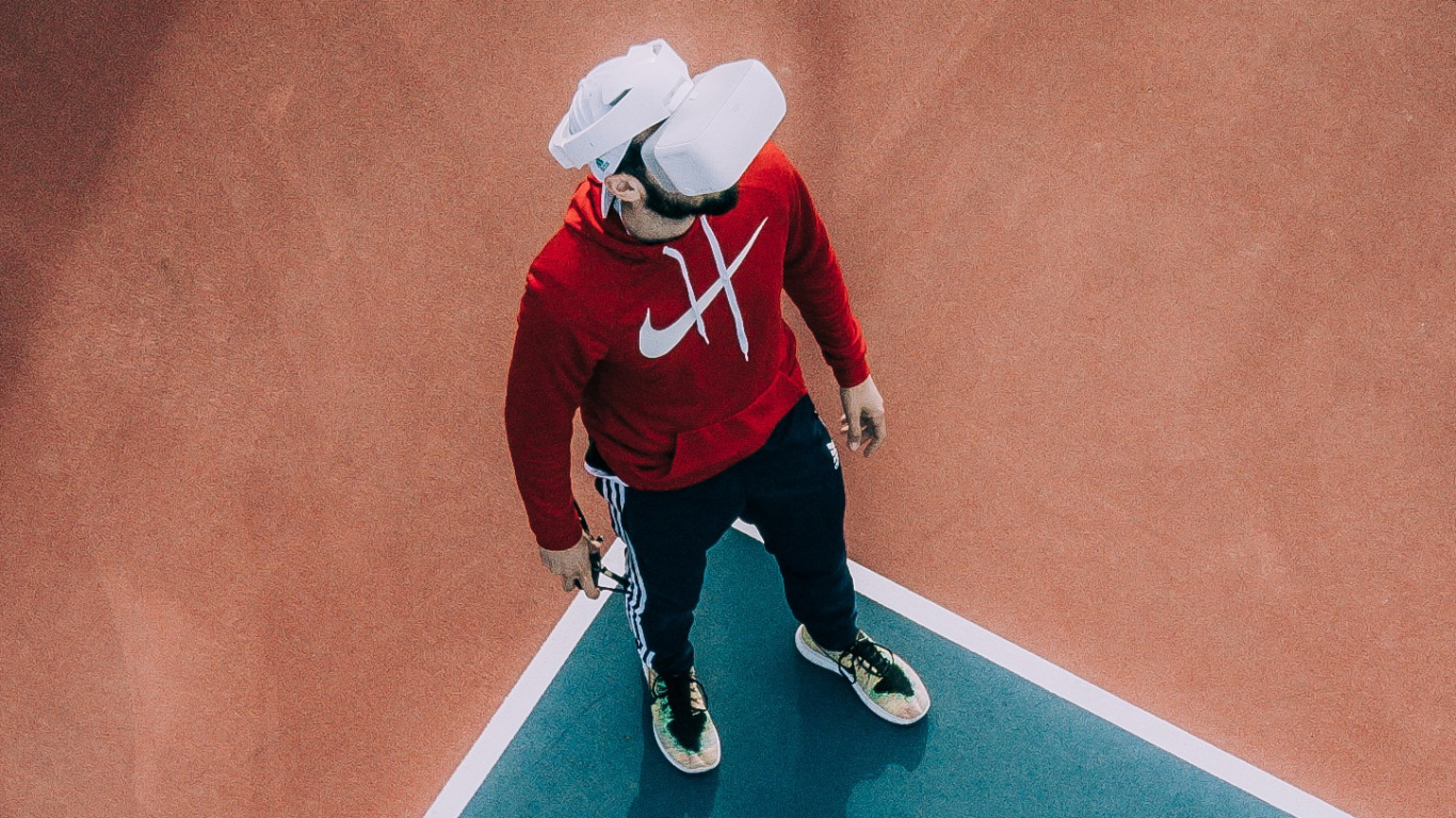 Обои виртуальная реальность, дополненная реальность, виртуальной реальности гарнитура, Смешанная реальность, метавселенная в разрешении 1366x768