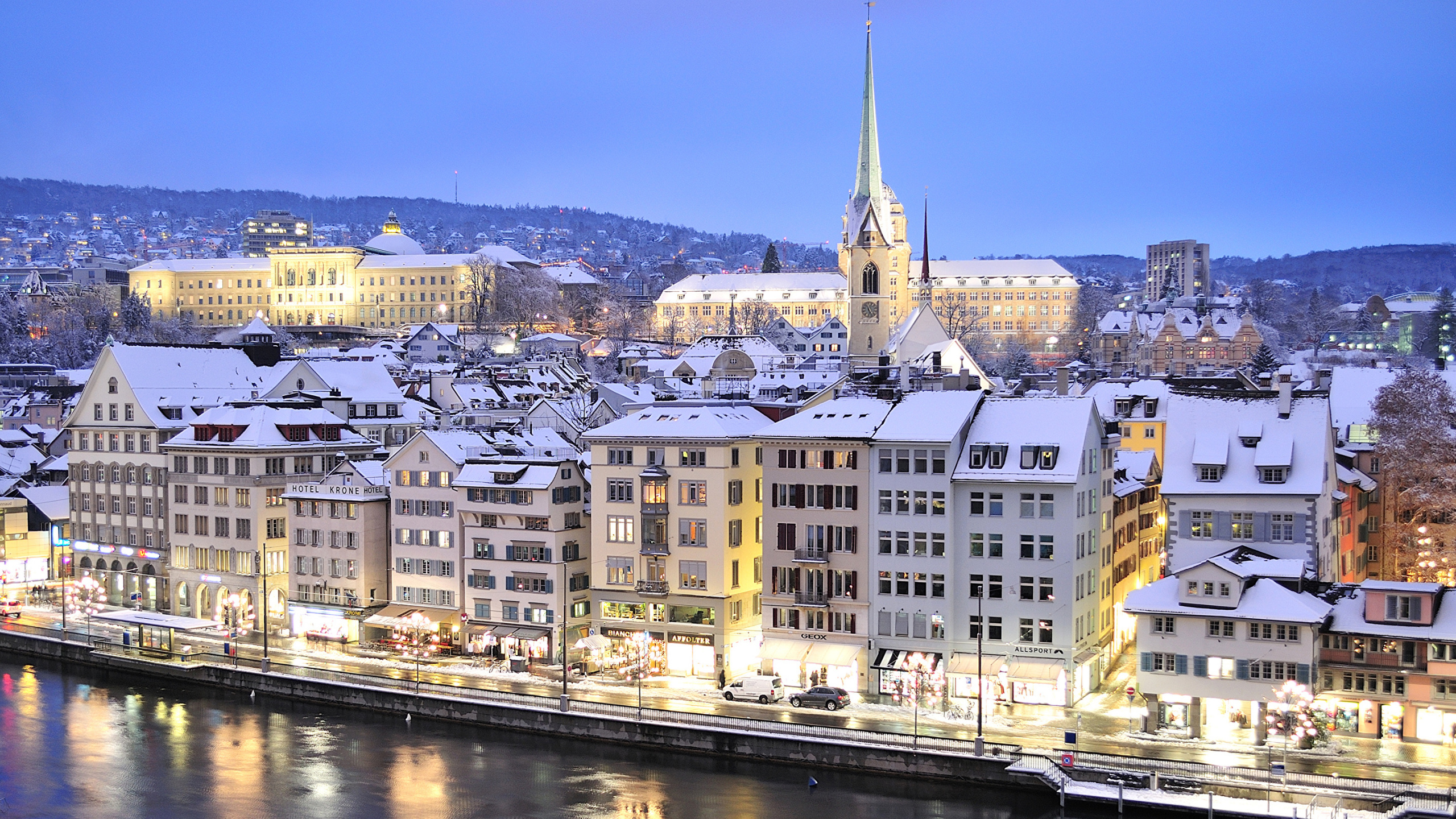 Обои Zrich, ориентир, город, отражение, городской пейзаж в разрешении 2560x1440