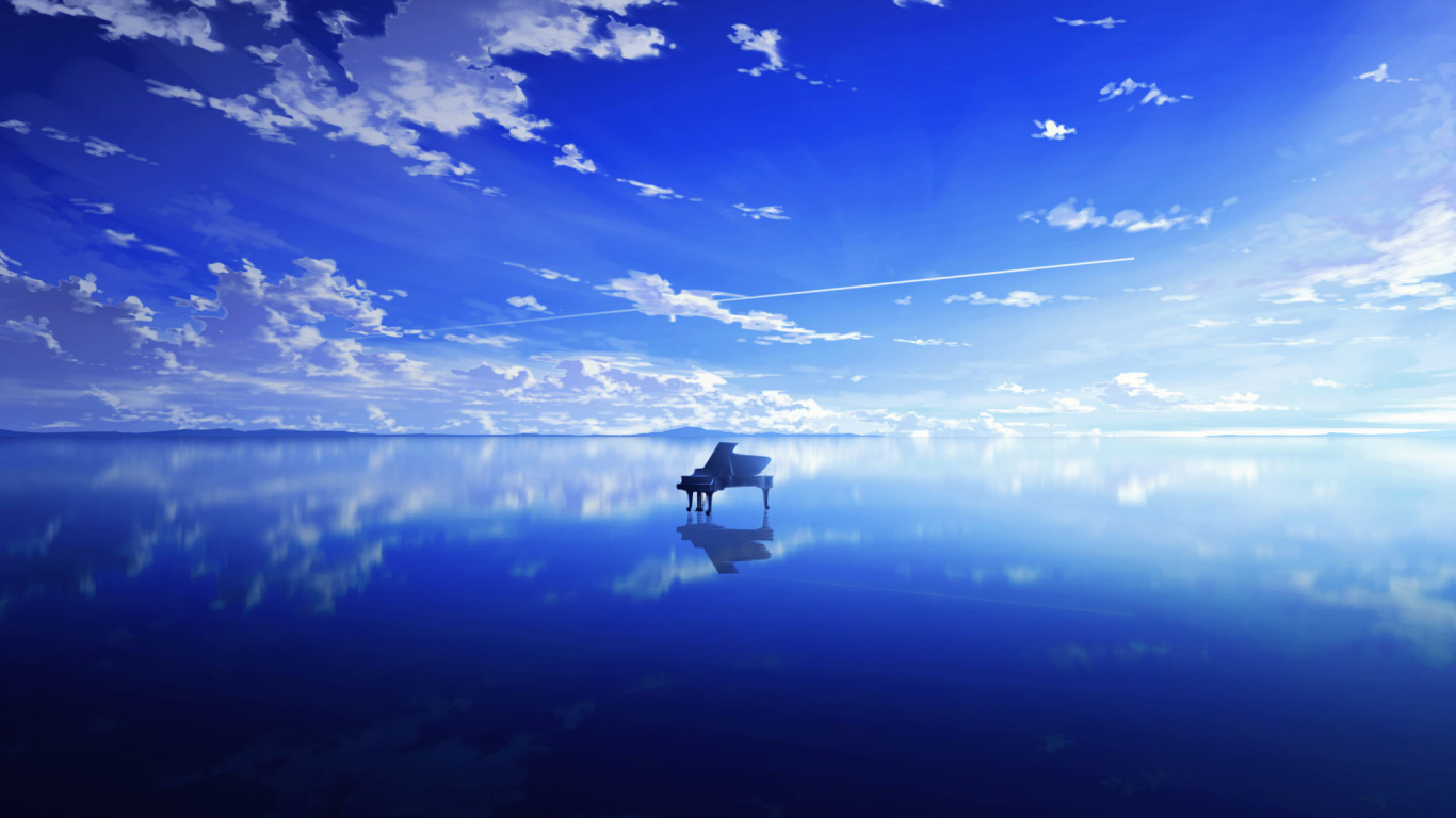 Обои фортепьяно, синий, атмосфера, природный ландшафт, облако в разрешении 1366x768
