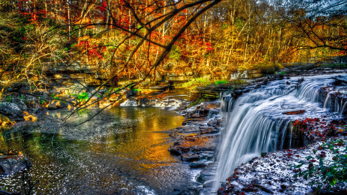 Обои водопад, природа, водоем, поток, вода в разрешении 1366x768