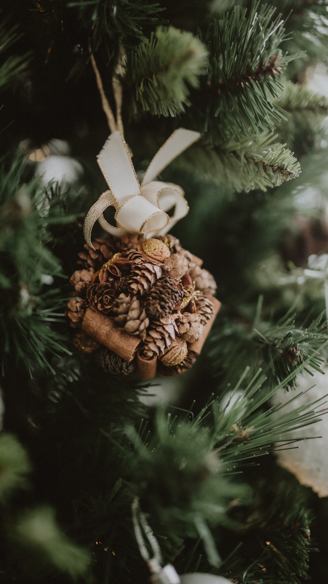 Обои Рождественский день, рождественский орнамент, пихта, елка, Рождественские украшения в разрешении 1080x1920