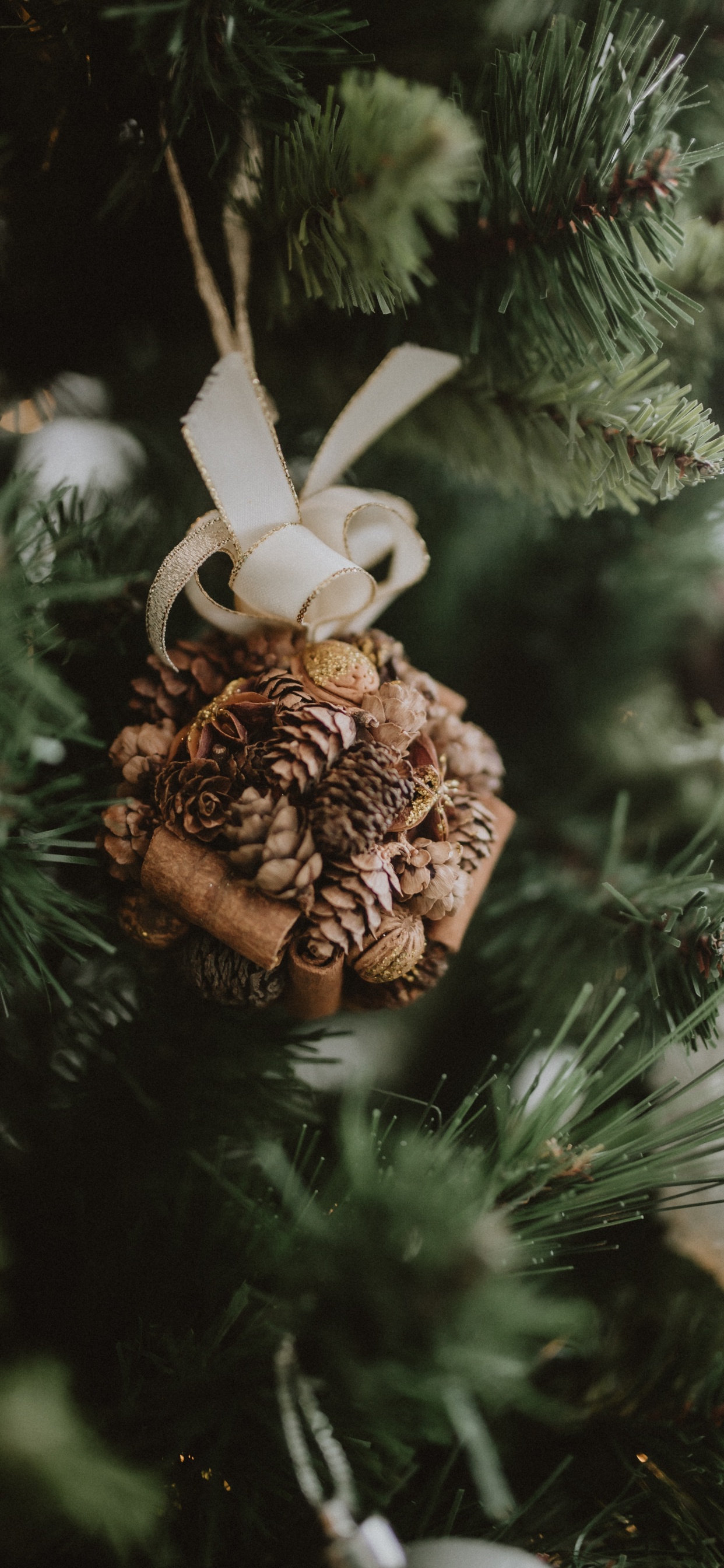 Обои Рождественский день, рождественский орнамент, пихта, елка, Рождественские украшения в разрешении 1242x2688