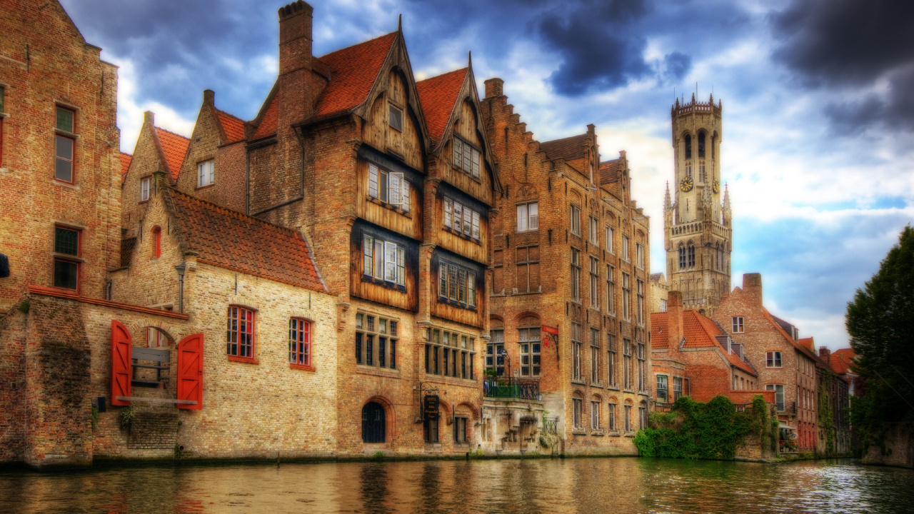 Обои достопримечательность, водный путь, канал, городок, здание в разрешении 1280x720