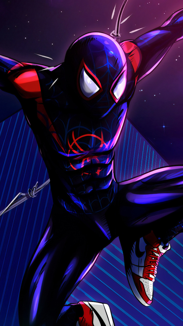 Обои человек-паук, Майлз Моралес, комиксы Марвел, графический дизайн, суперзлодей в разрешении 750x1334