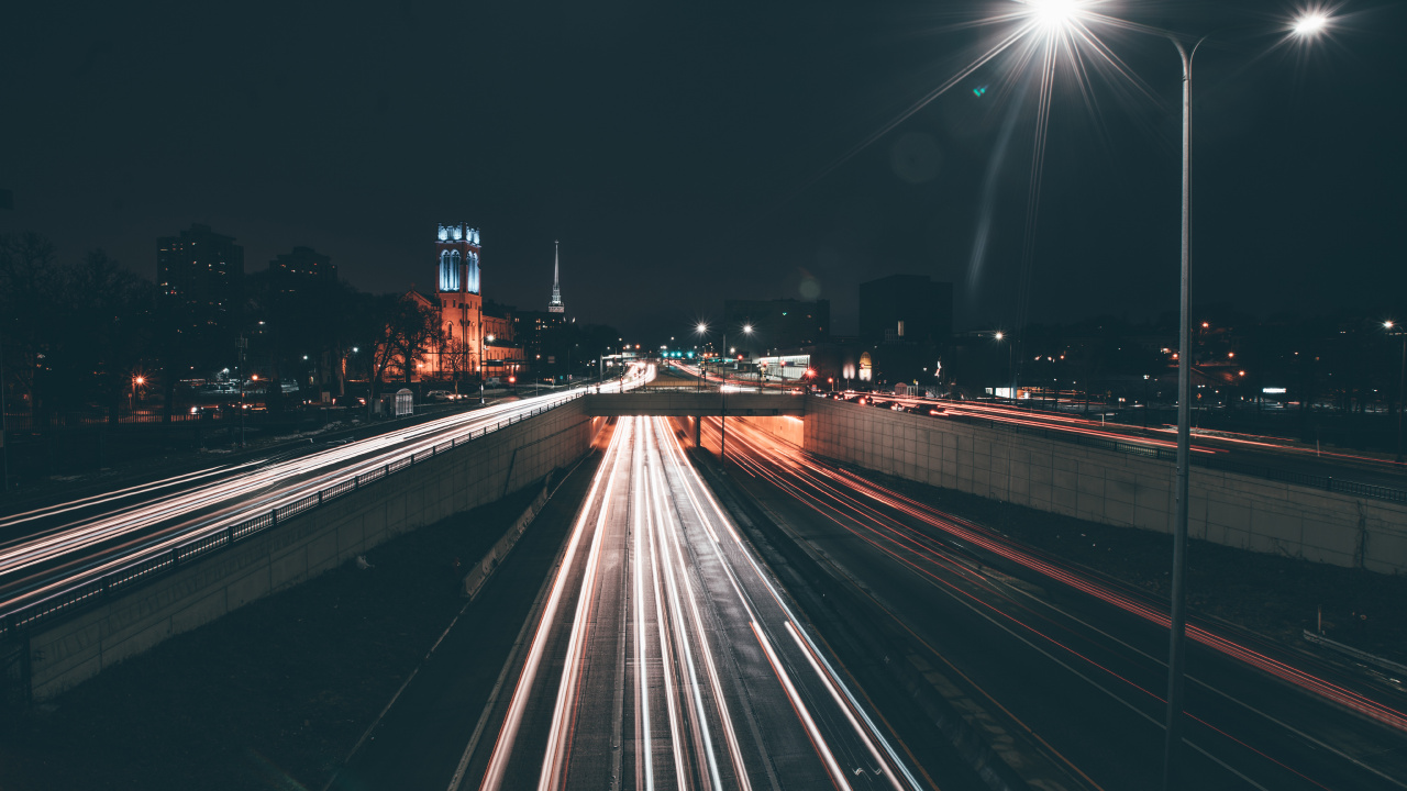 Обои миннеаполис, магистраль, автострада, дорога, ночь в разрешении 1280x720