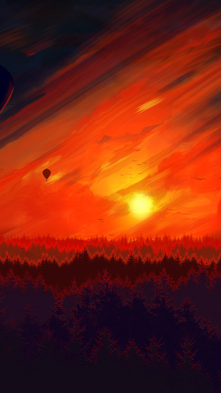 Обои природа, красный цвет, послесвечение, горизонт, восход солнца в разрешении 750x1334