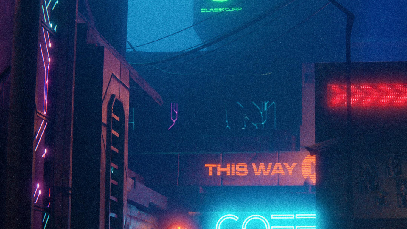 Обои неон, автомобильное освещение, здание, свет, пурпур в разрешении 1366x768