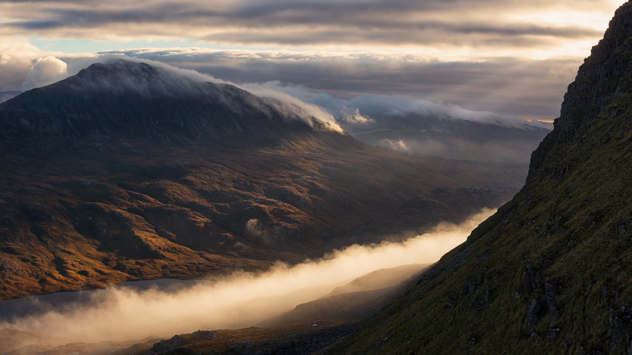 Обои горный рельеф, нагорье, гора, хребет, облако в разрешении 1280x720