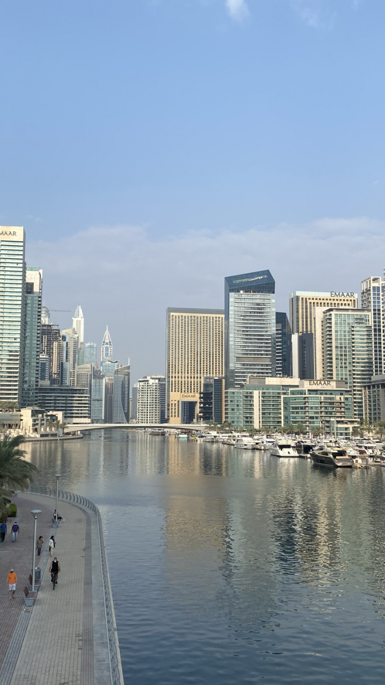 Обои Дубай, Дубай Марина, вода, башня, дневное время в разрешении 750x1334