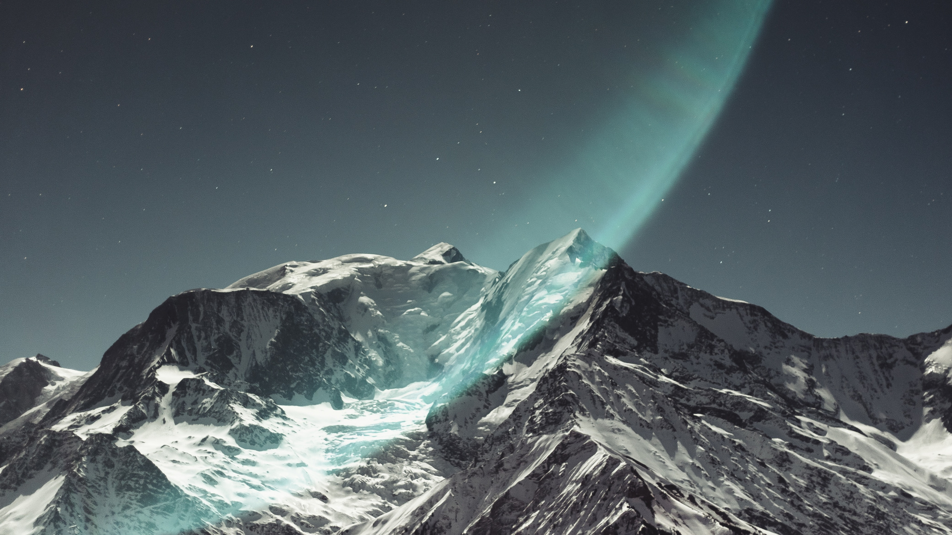 Обои горный рельеф, гора, атмосфера, горный хребет, космическое пространство в разрешении 1920x1080