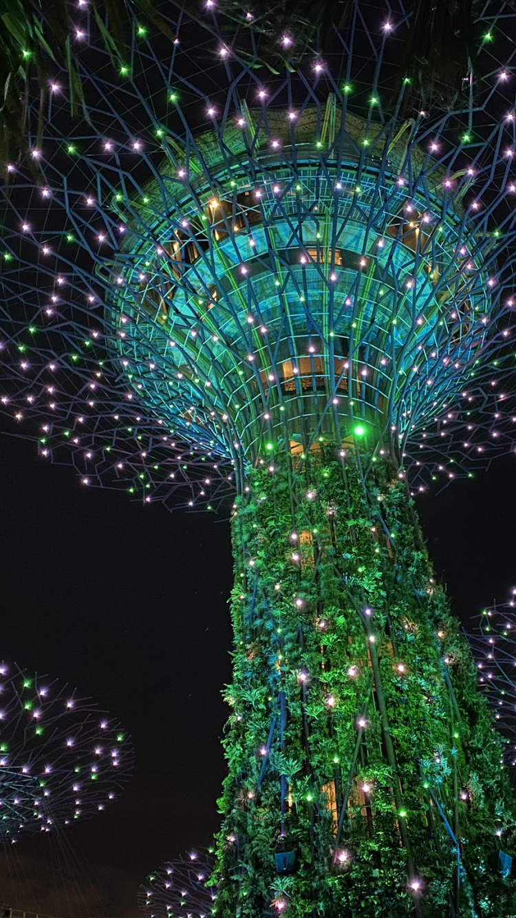 Обои Сингапур, освещение, Рождественские огни, земля, зеленый в разрешении 750x1334