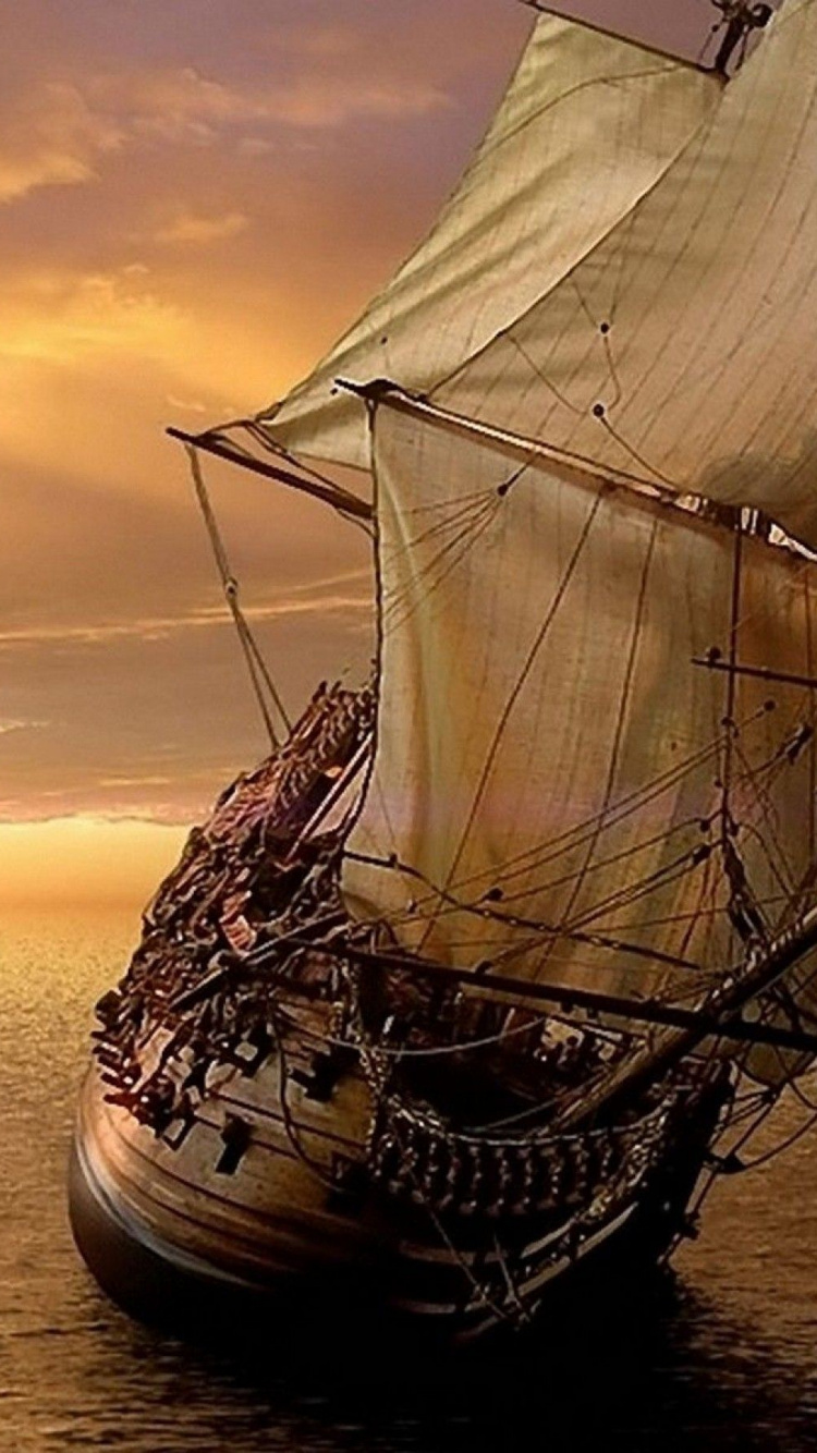 Обои лодка, парусник, трюм полный, каравелла, судно в разрешении 750x1334