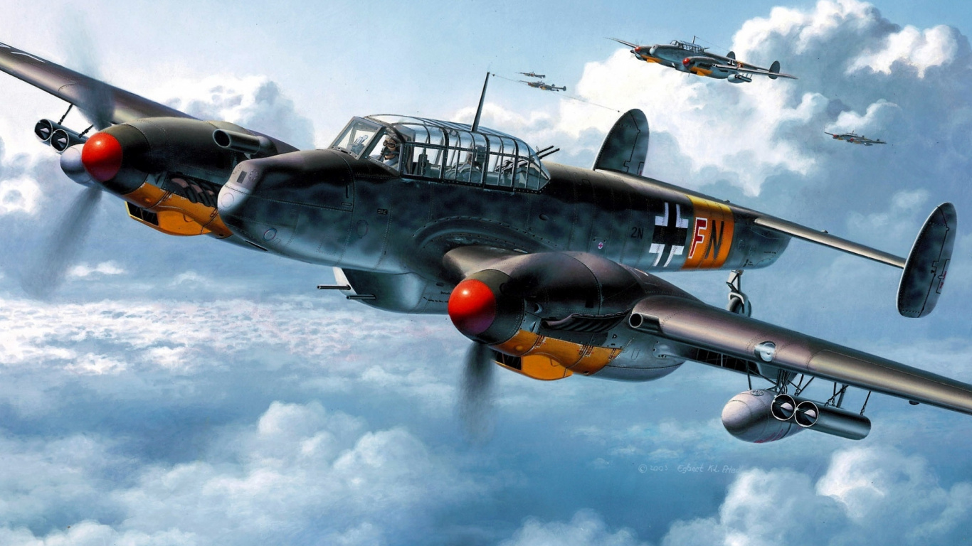 Обои Мессершмитт bf 110, мессершмитт, Мессершмитт bf 109, самолеты, пропеллер в разрешении 1366x768