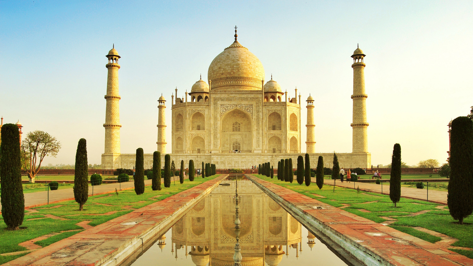 Обои Тадж-Махал, Новые семь чудес света, ориентир, отражение, историческое место в разрешении 1920x1080