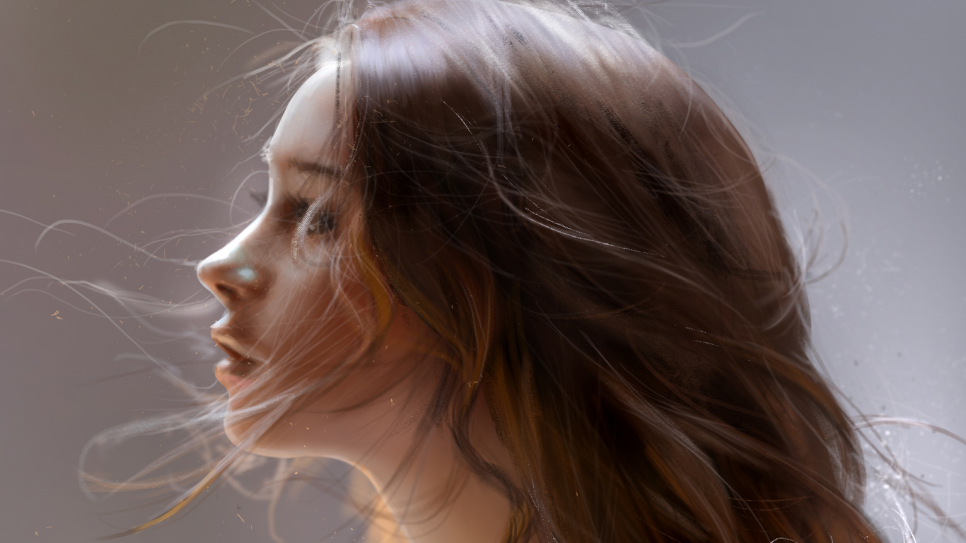 Обои портрет, арт, цифровое искусство, рисование, живопись в разрешении 1366x768