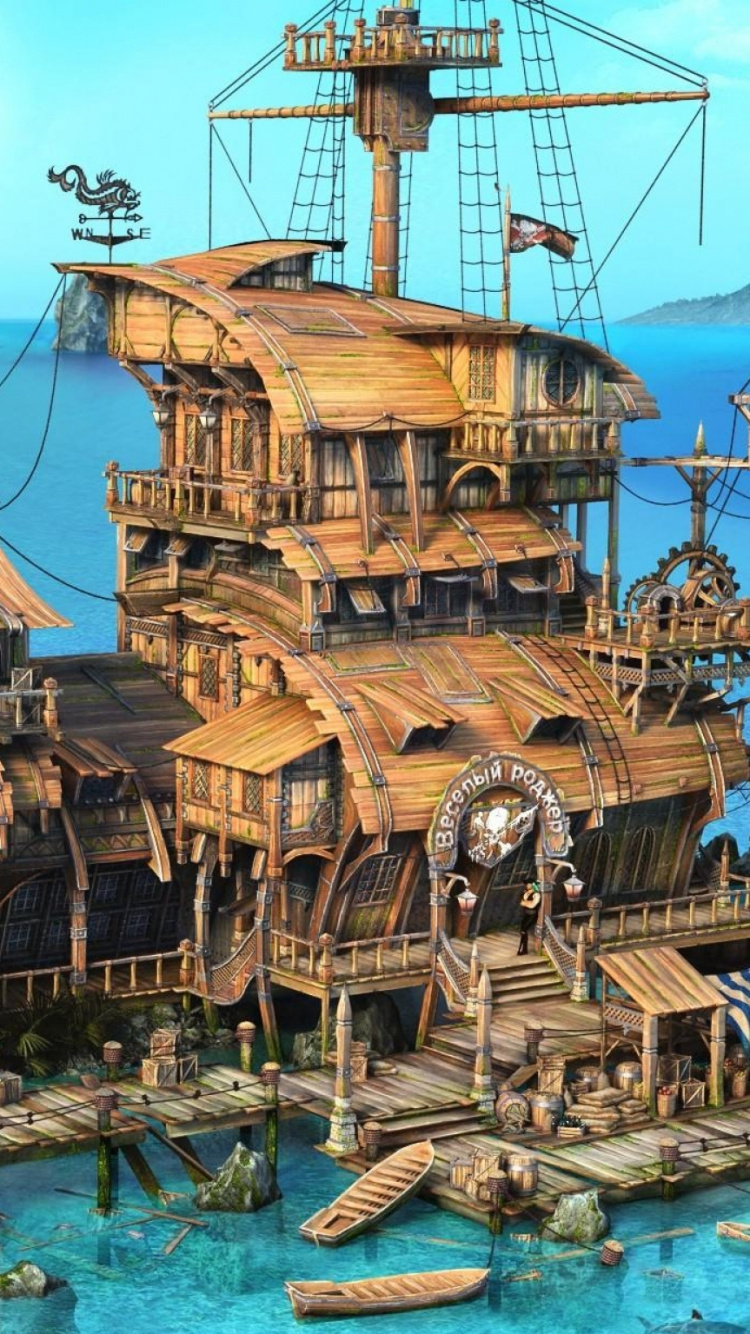 Обои пиратство, аквапарк, парк развлечений, отпуск, корабль в разрешении 750x1334