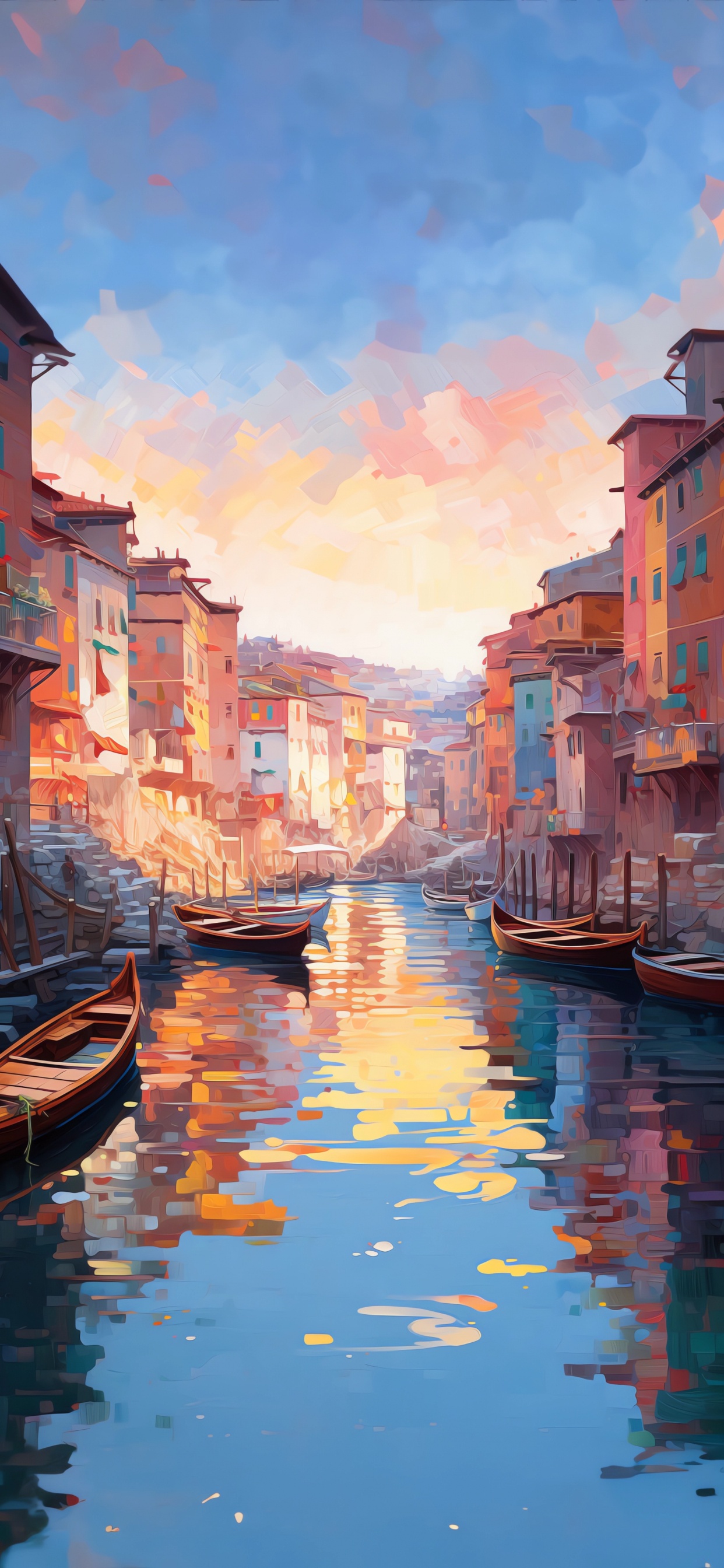 Обои лодка, живопись, вода, облако, дневное время в разрешении 1242x2688