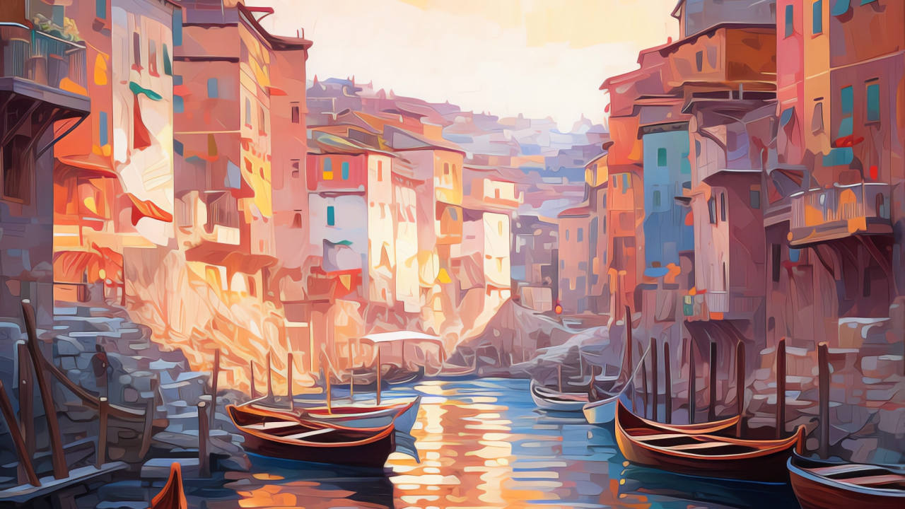 Обои лодка, живопись, вода, облако, дневное время в разрешении 1280x720