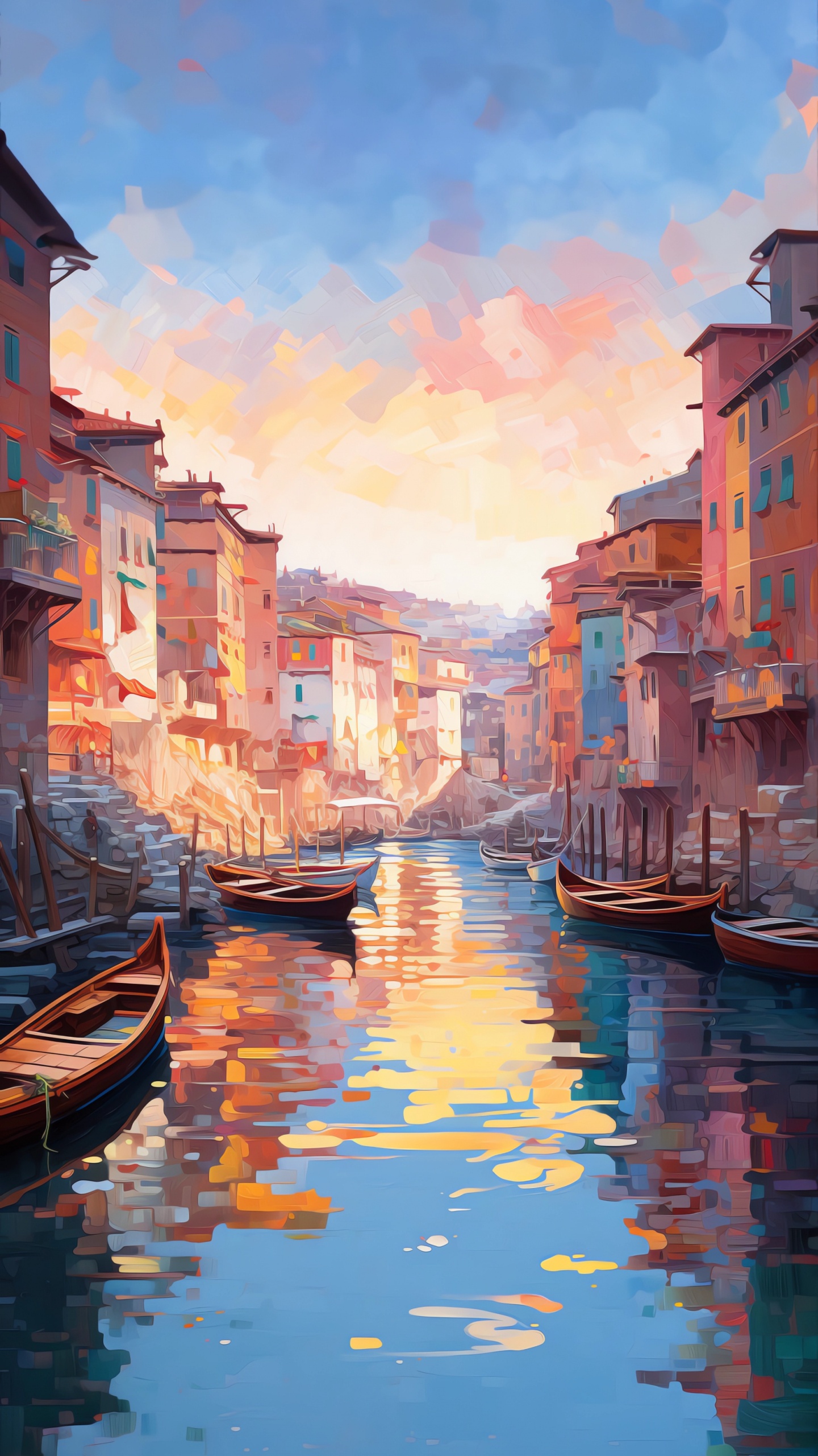 Обои лодка, живопись, вода, облако, дневное время в разрешении 1440x2560