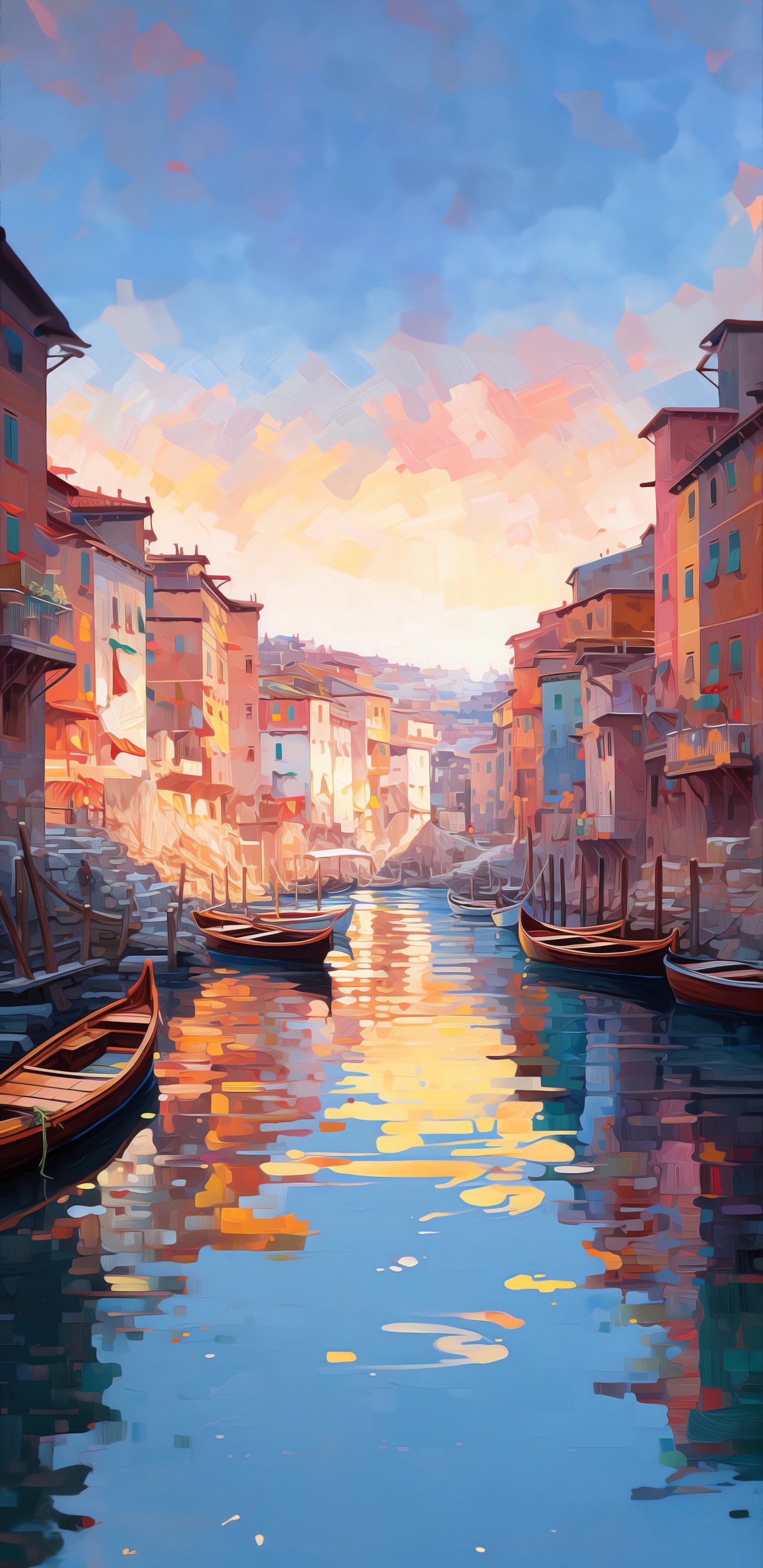 Обои лодка, живопись, вода, облако, дневное время в разрешении 1440x2960