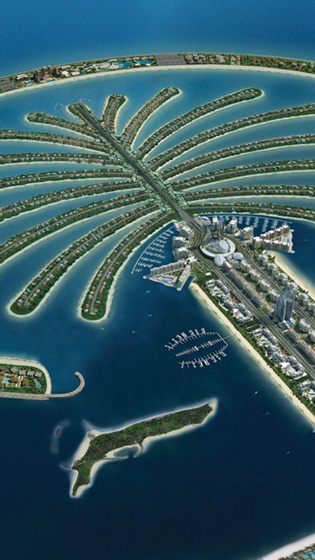 Обои Пальма Джумейра, искусственный остров, Остров, прибрежные и океанические рельефы, вода в разрешении 1080x1920