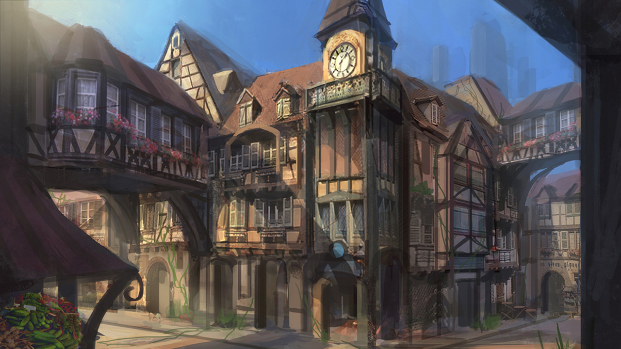 Обои фэнтези, средневековая архитектура, здание, фасад, компьютерная игра в разрешении 1280x720