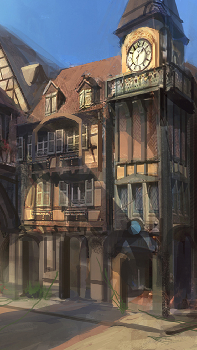 Обои фэнтези, средневековая архитектура, здание, фасад, компьютерная игра в разрешении 750x1334