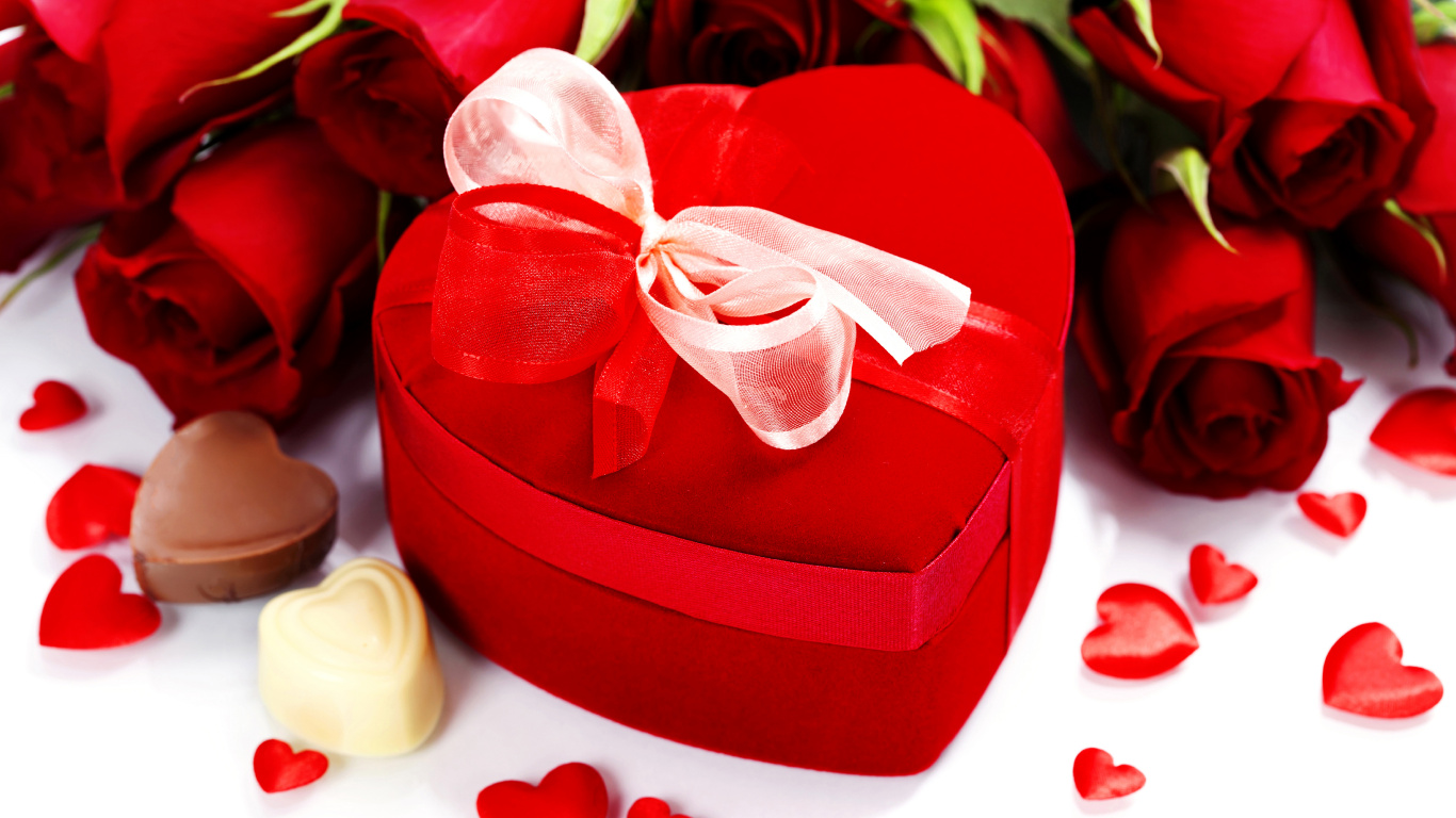 Обои шоколад, День Святого Валентина, красный цвет, сердце, любовь в разрешении 1366x768