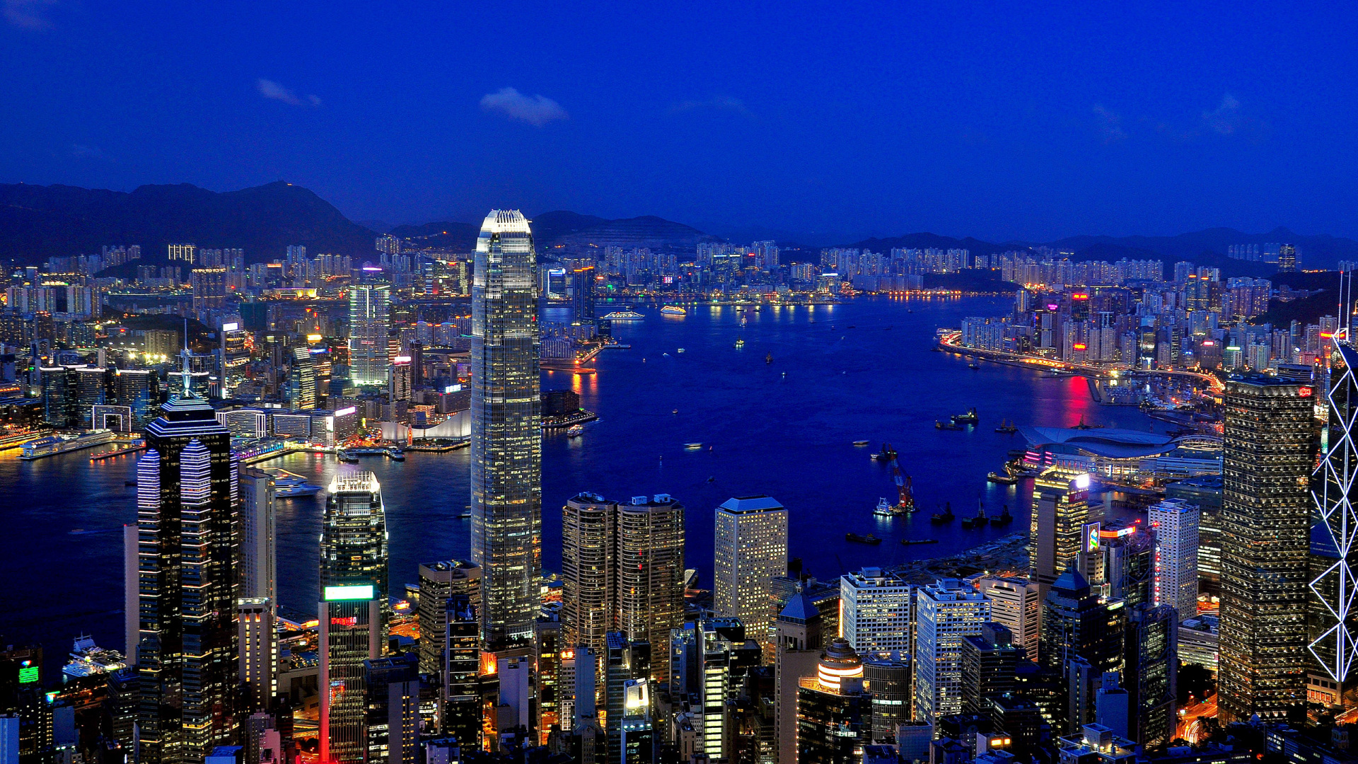Обои пик Виктория, Гавань Виктория, городской пейзаж, город, метрополия в разрешении 1920x1080