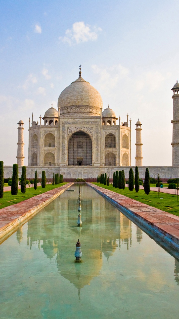 Обои Тадж-Махал, Агра Форт, ориентир, отражающий бассейн, историческое место в разрешении 720x1280