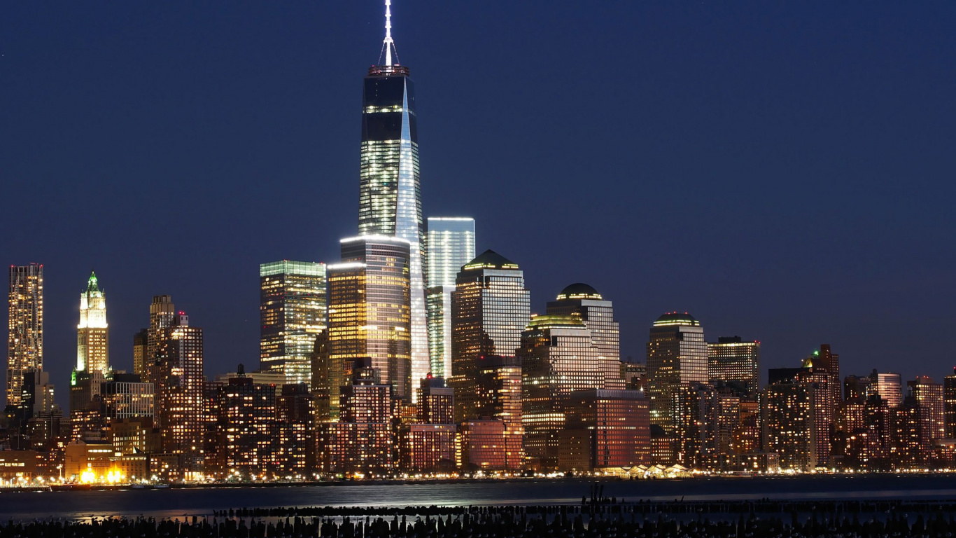 Обои Эмпайр Стейт Билдинг, город, линия горизонта, городской пейзаж, небоскреб в разрешении 1366x768