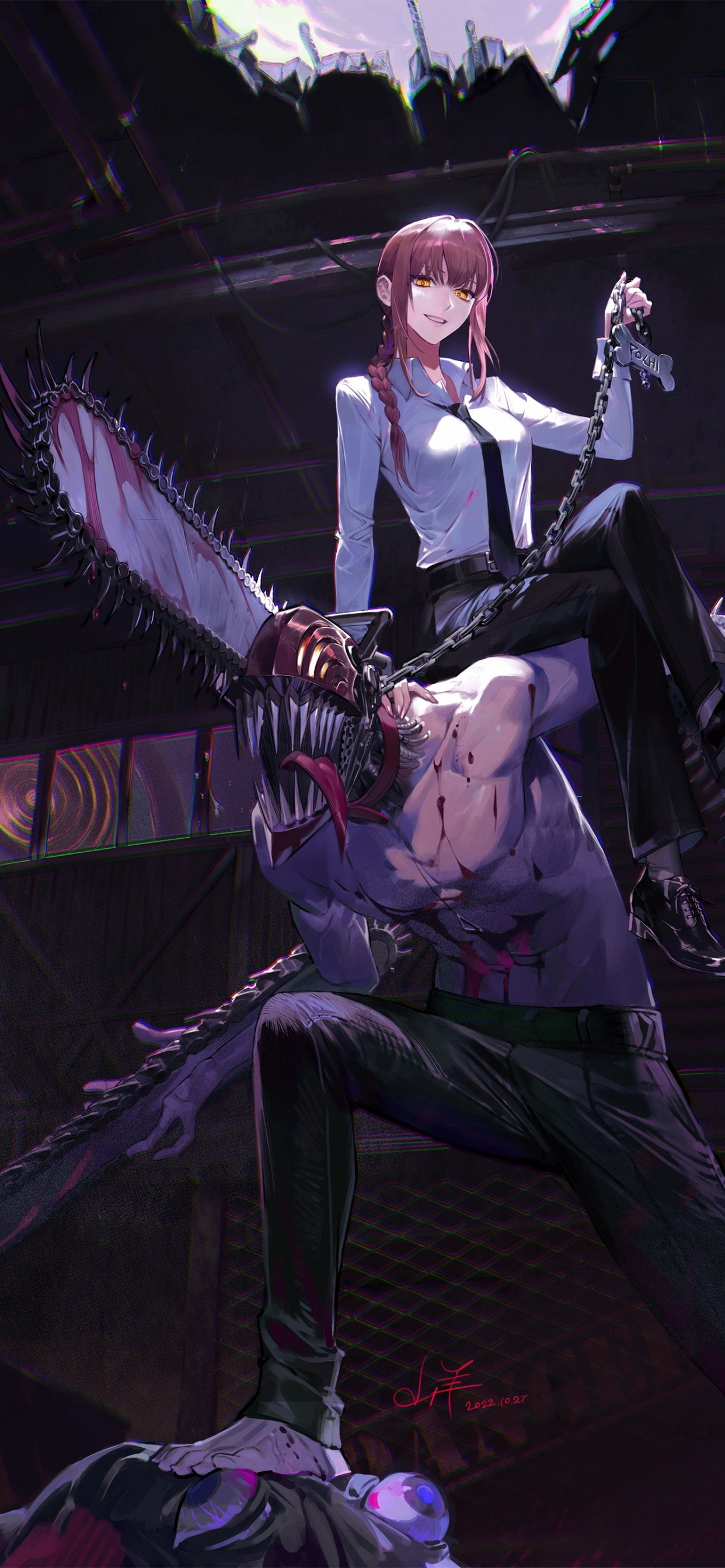 Обои бензопила человек аниме, бензопила, достойный, аниме, аниме арт в разрешении 1242x2688