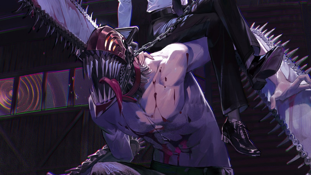 Обои бензопила человек аниме, бензопила, достойный, аниме, аниме арт в разрешении 1280x720