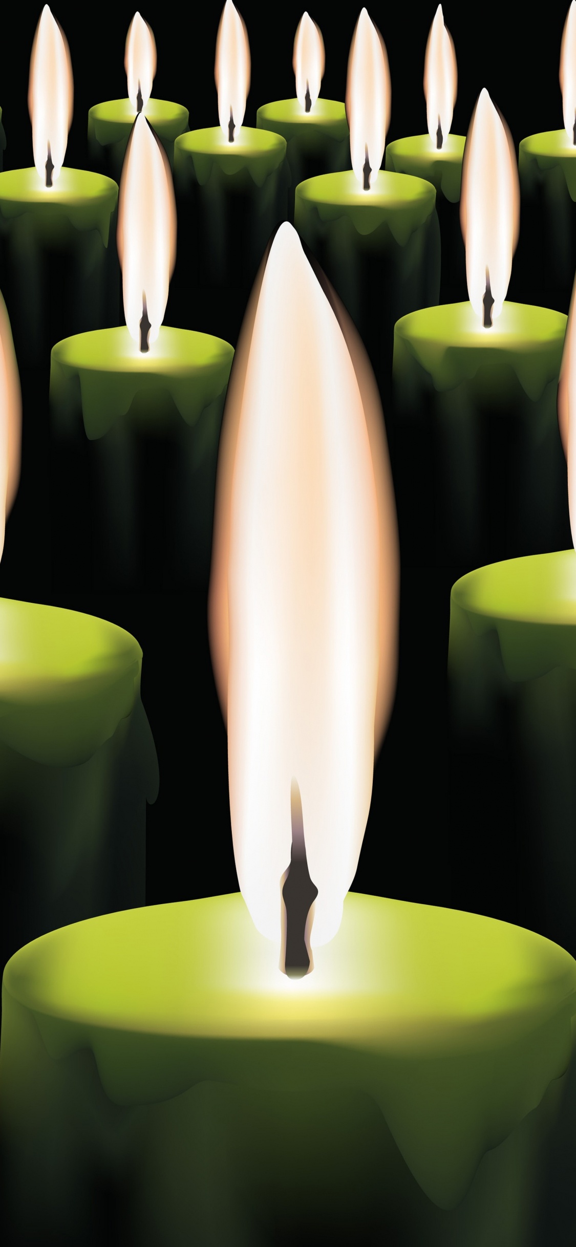 Обои горящая свеча, свеча, пламя, свет, освещение в разрешении 1125x2436