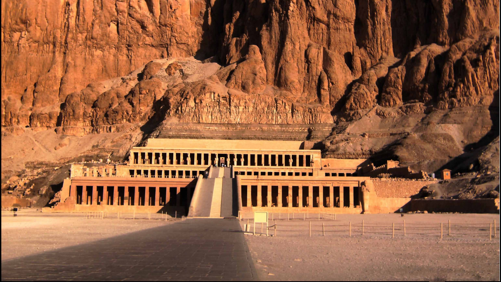 Обои Храм Хатшепсут, Дейр-эль-Бахри, погребальный храм, Колоссы Мемнона, ориентир в разрешении 1920x1080