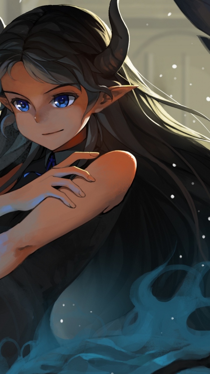 Обои иллюстрация, фея, черные волосы, девушка, челка в разрешении 720x1280