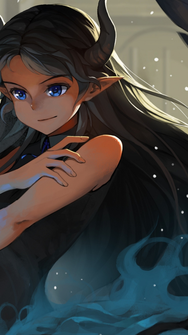 Обои иллюстрация, фея, черные волосы, девушка, челка в разрешении 750x1334