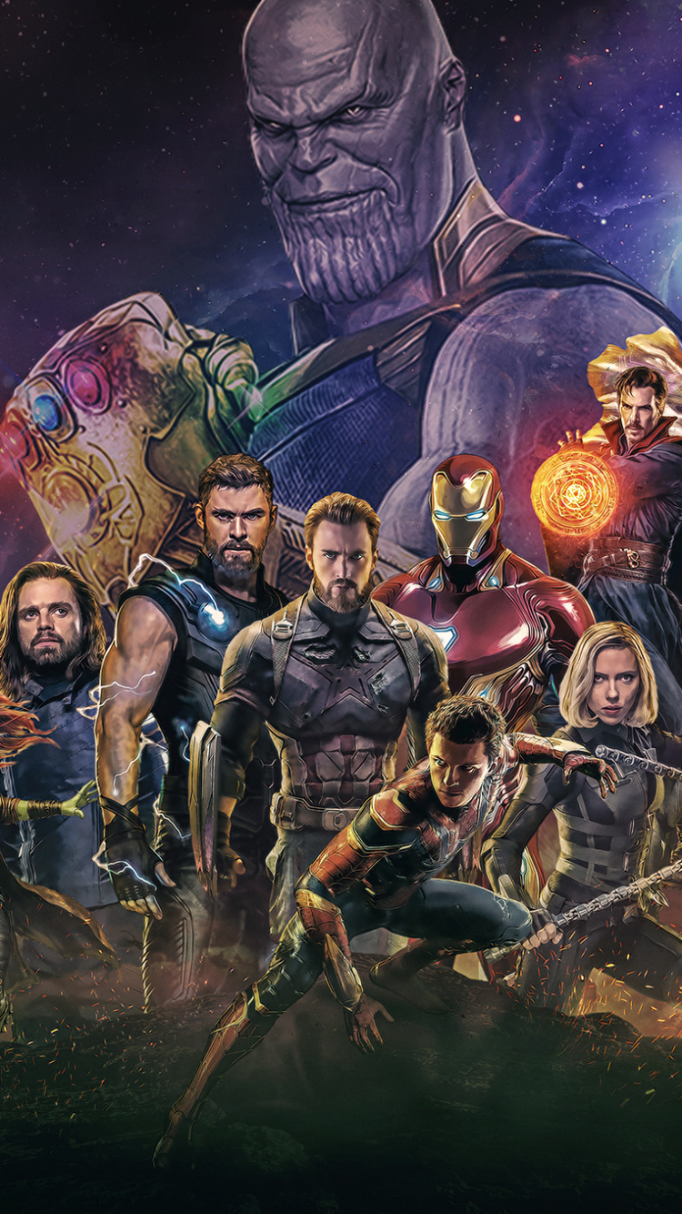 Обои Мстители Эндшпиль, Черная пантера, Мстители: Война бесконечности, Танос, Халк в разрешении 750x1334