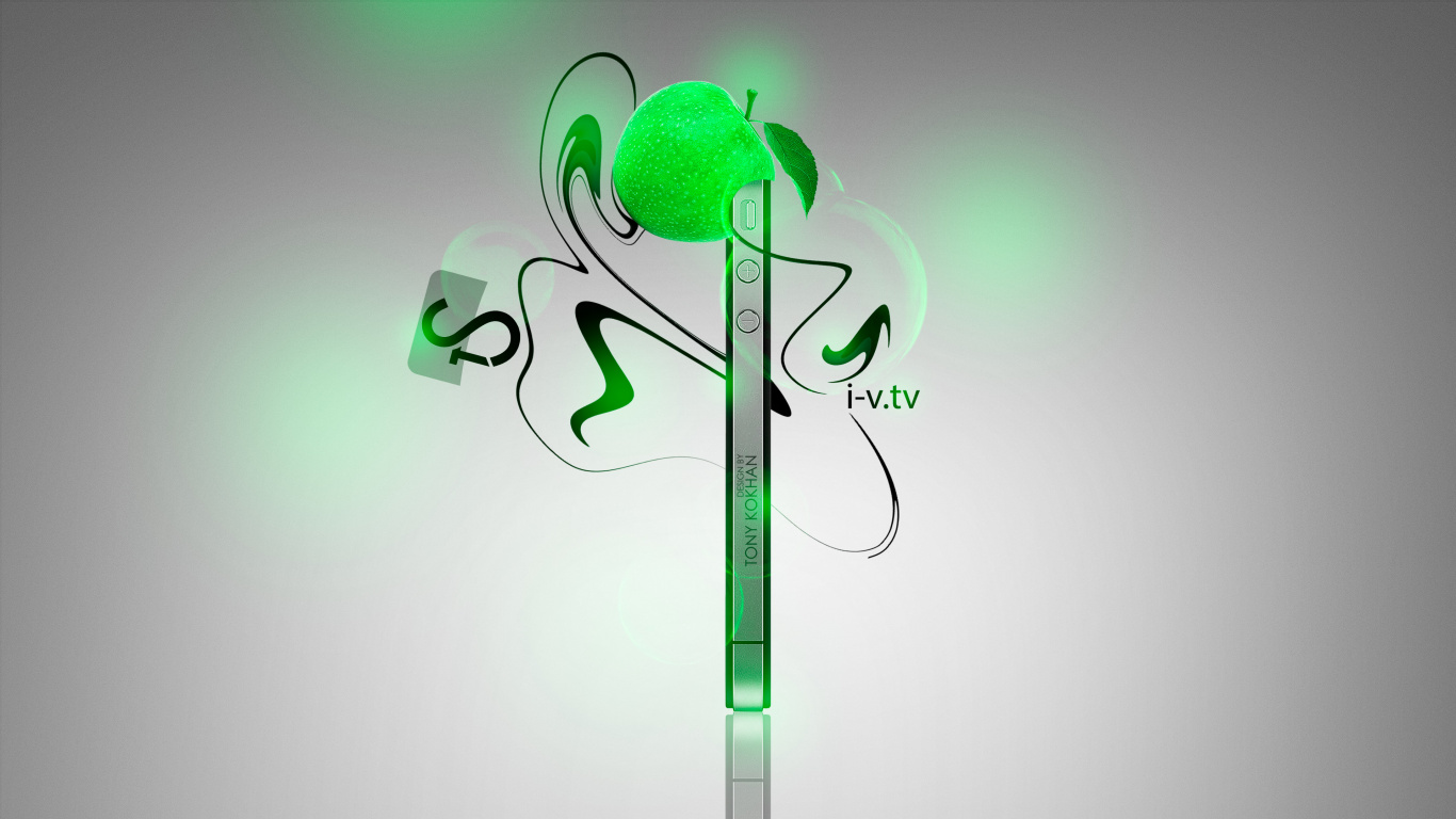 Обои графический дизайн, apple, графика, лого, зеленый в разрешении 1366x768