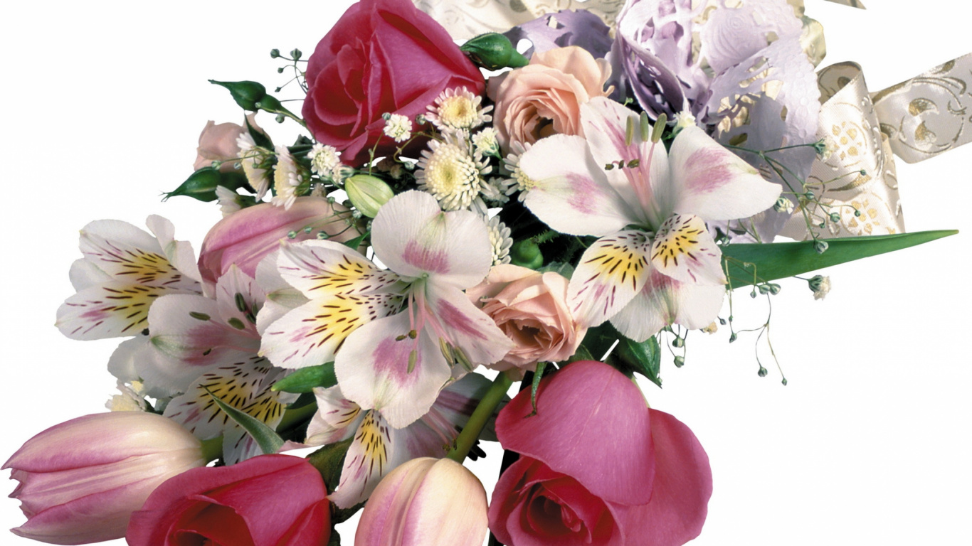 Обои дата рождения, цветочный букет, срезанные цветы, розовый, флористики в разрешении 1366x768