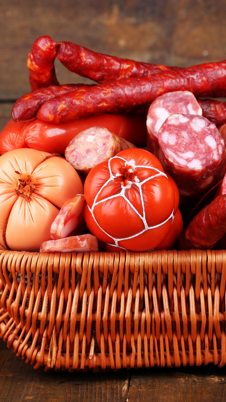 Обои колбаса, салями, пища, мясо, мясная закуска в разрешении 750x1334